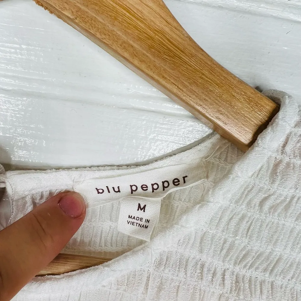 Blu Pepper Women's Smocked Ruffle Sleeve Tiered Midi Dress White Size M - Image 10