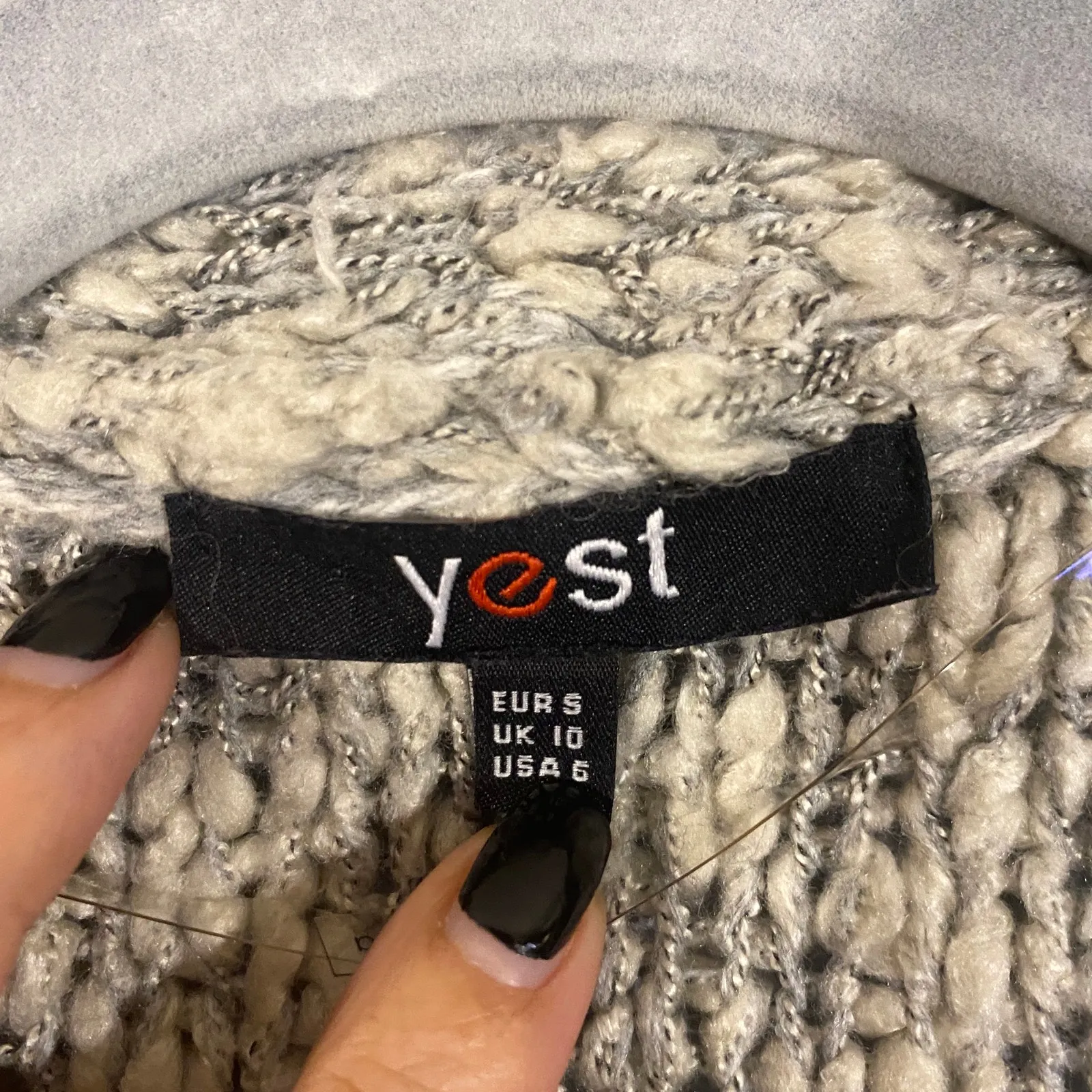 Yest Gray Knit Fringe Trim Long Duster Cardigan Sweater Women’s Size 6 - Image 4