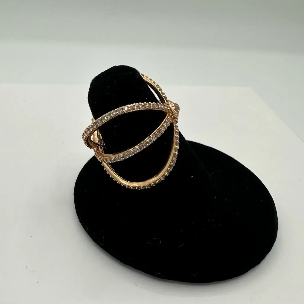 Henri Bendel Luxe Pave Orbital Cuff Ring Rose Gold size 7 - Image 4