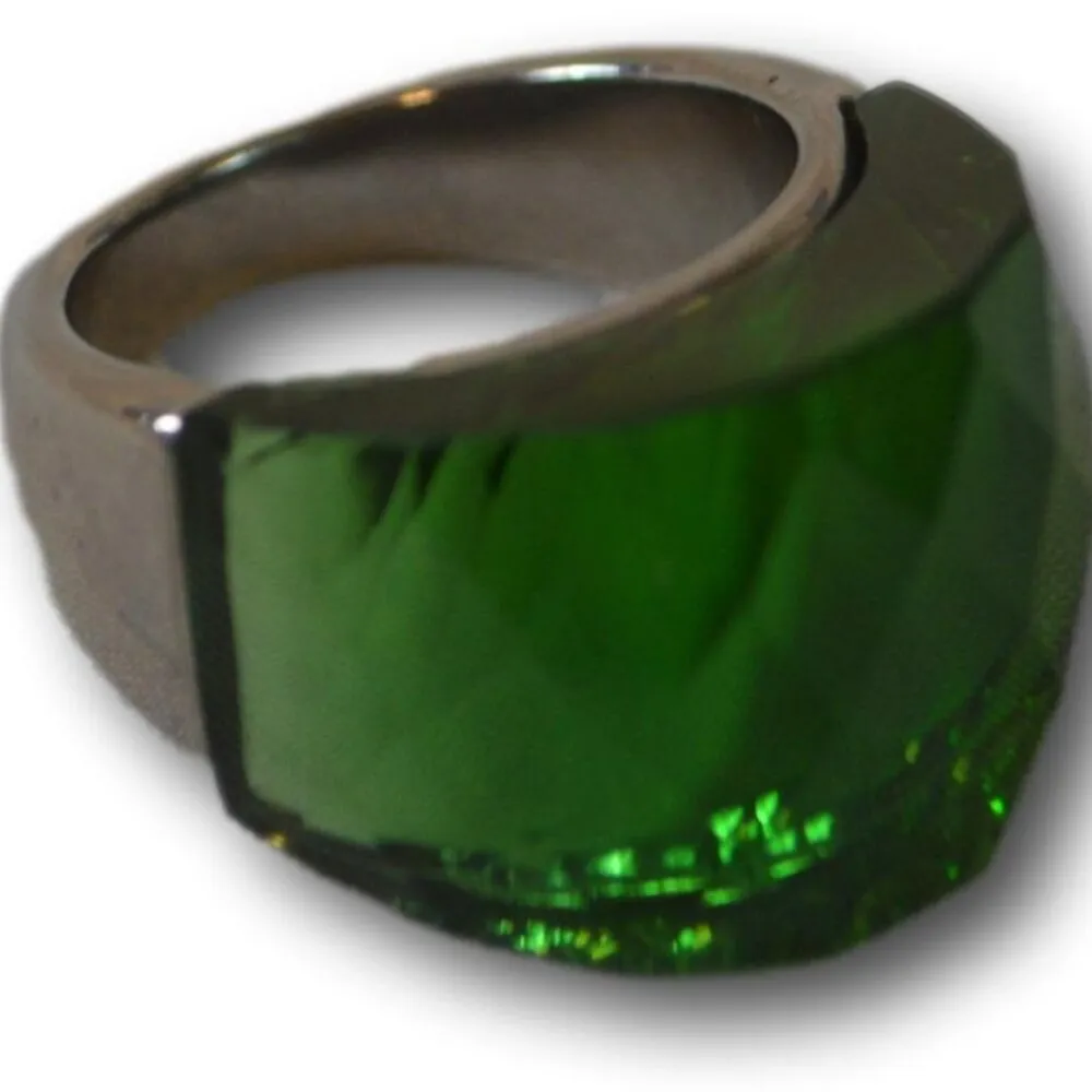 Bold Faceted Nirvana Green Crystal Statement Ring Wide Band Cocktail Ring… - Image 2