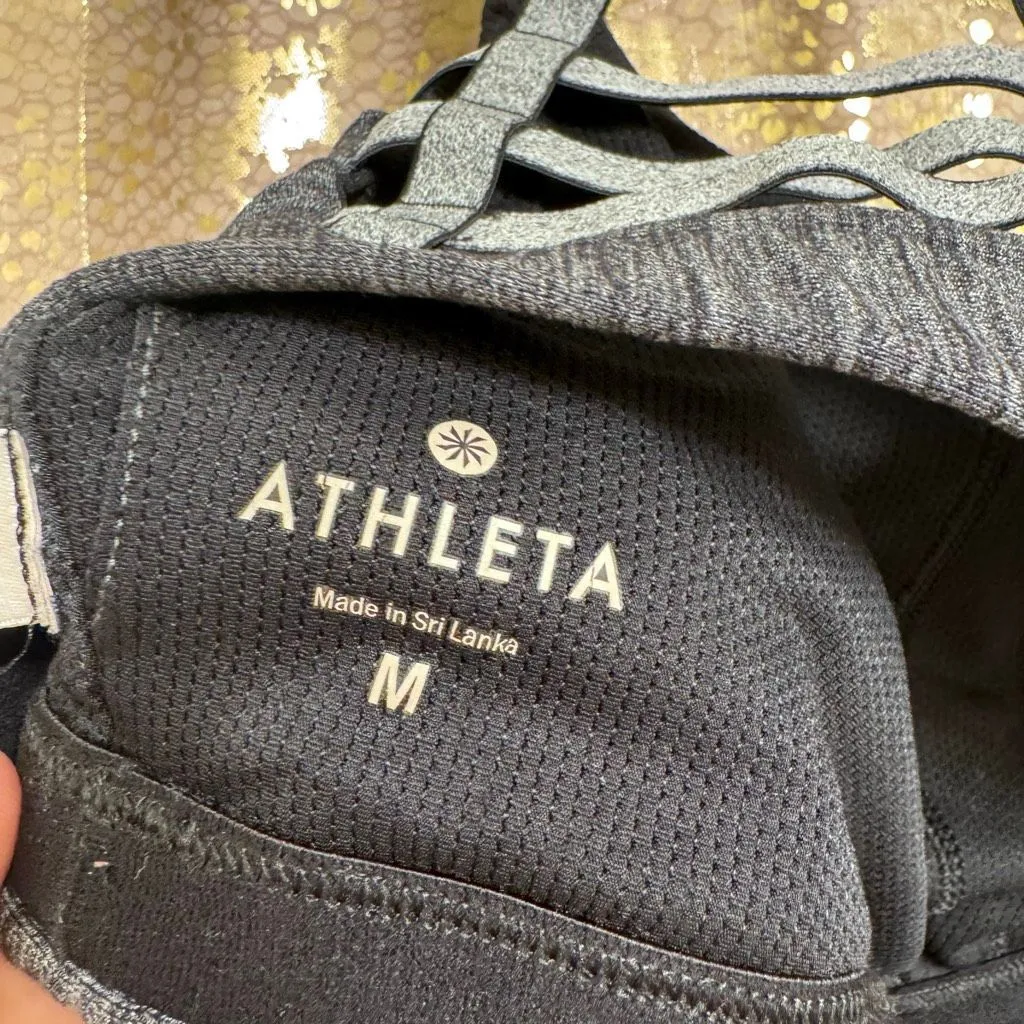 Athleta Women's Essence Gray Silver Cage Back Sports Bra Medium - Image 5