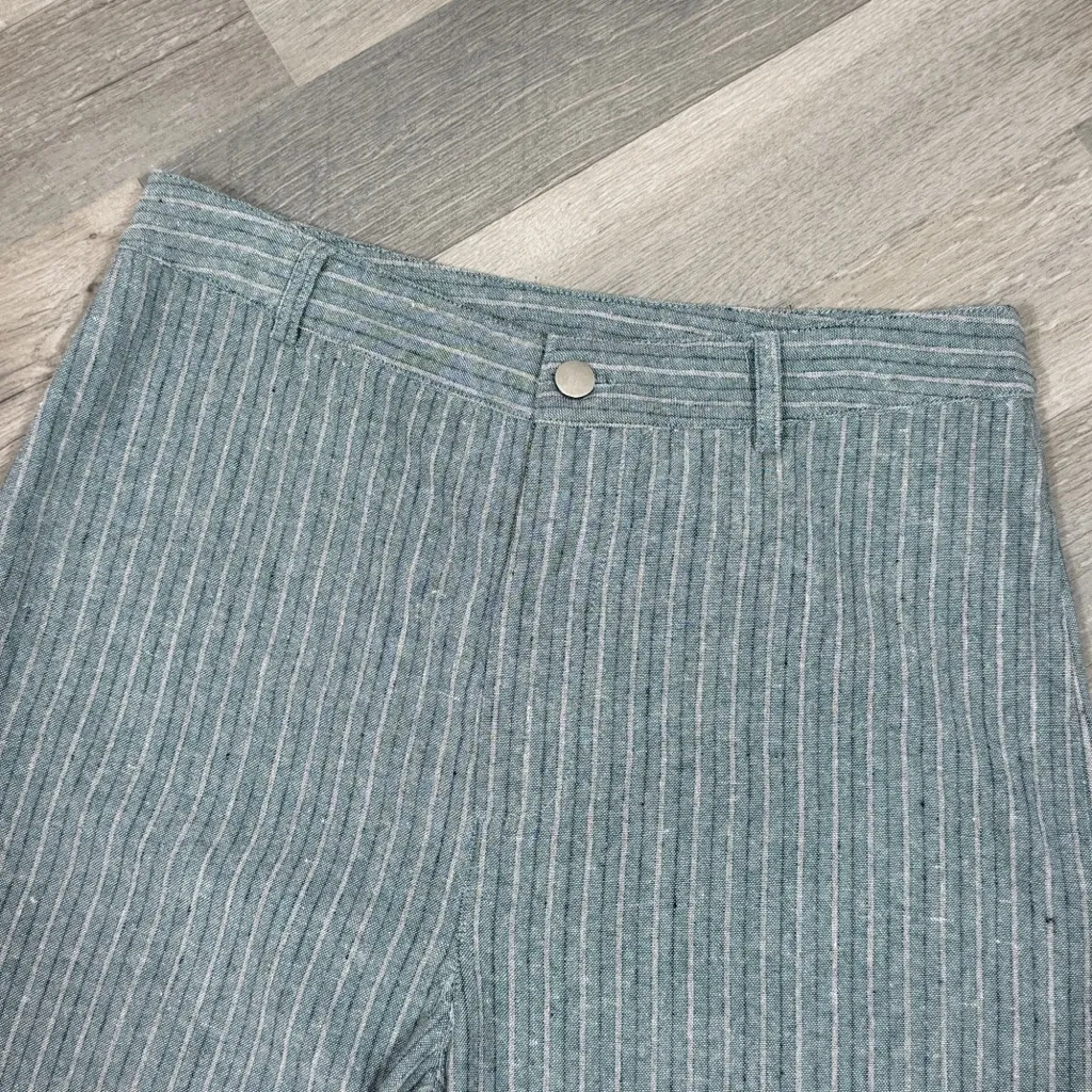 Princess‎ Polly Rach Striped Linen Blend Flare Leg Crop Pants Teal Grey 8 - Image 7