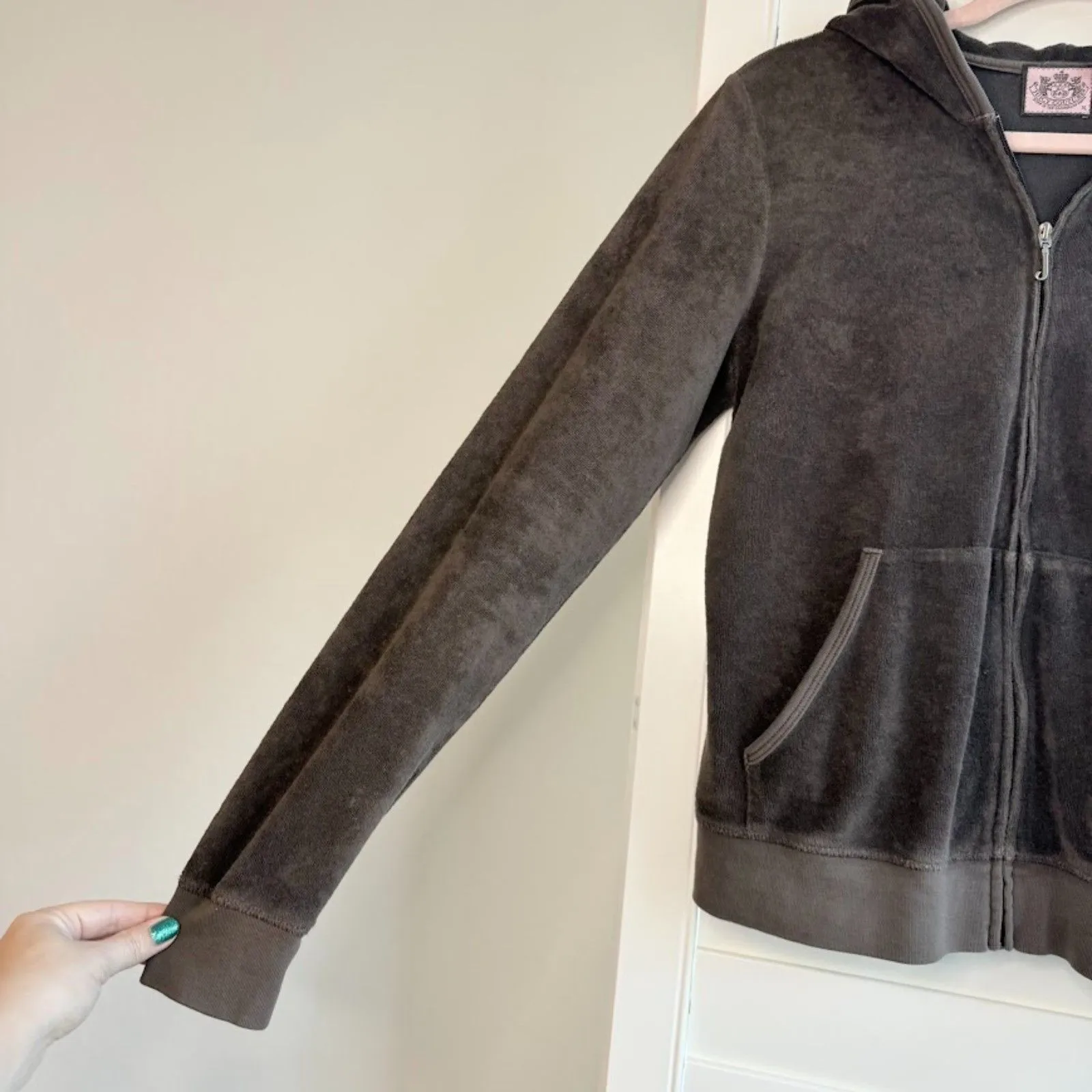 Vintage Y2K Juicy Couture Terry Cloth Hooded Zip Sweater in Brown Terry Cloth - Image 3