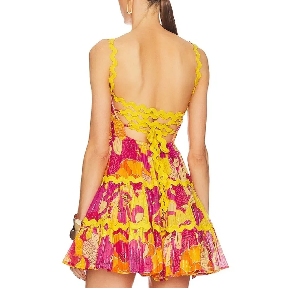 SUNDRESS tea mini dress open back tie  revolve tiered smock - Image 4