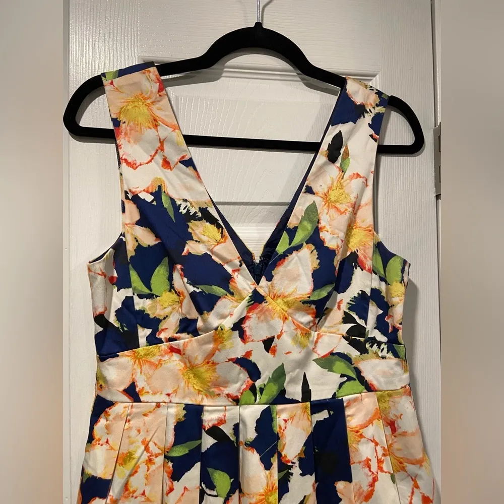 J.Crew Sleeveless Fit & Flare Pleated Skirt Mini Dress Navy Blue Floral Size 6 - Image 4