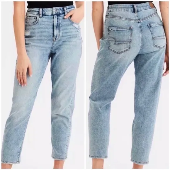 American Eagle Distressed Acid Wash Mom Jeans on 4 LONG - Image 2