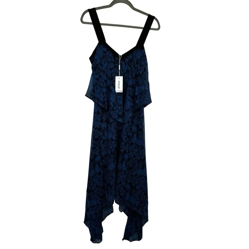 Derek Lam 10 Crosby Blue Floral Silk Asymmetrical Two-Tier Cami Dress Women’s 2 - Image 2