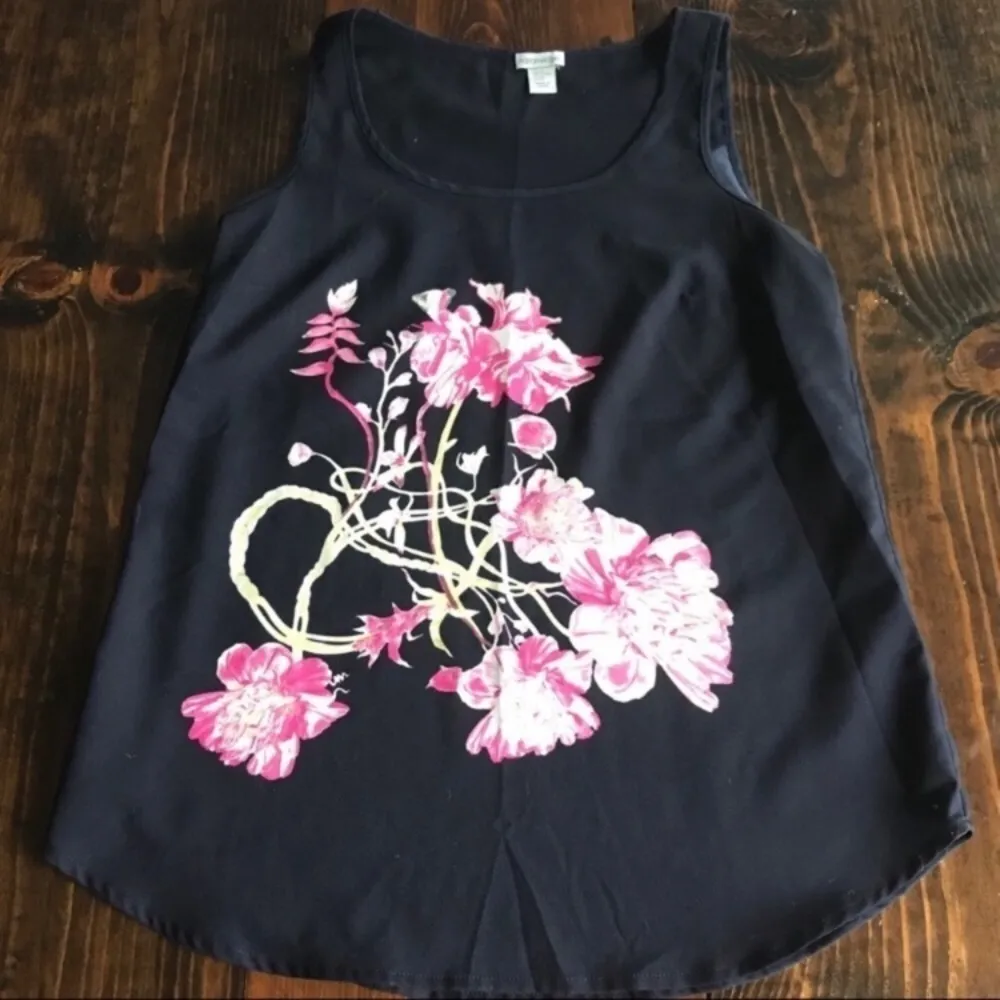 Anthropologie Floral Sleeveless Blouse Top Navy Blue Pink XSmall XS - Image 9