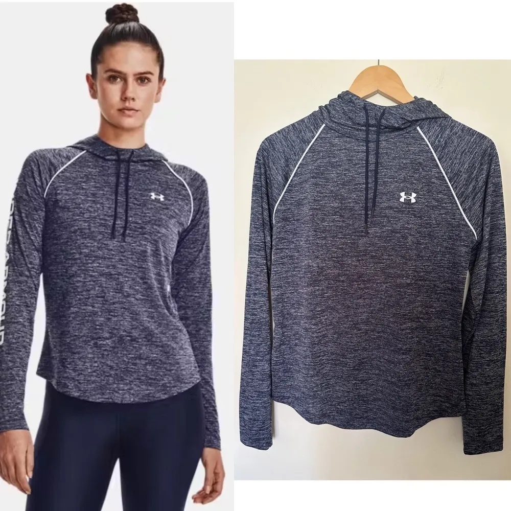 UNDER ARMOUR Hoodie Shirt Navy NWT WOMEN Sz Medium UA Velocity WordMark - Image 2