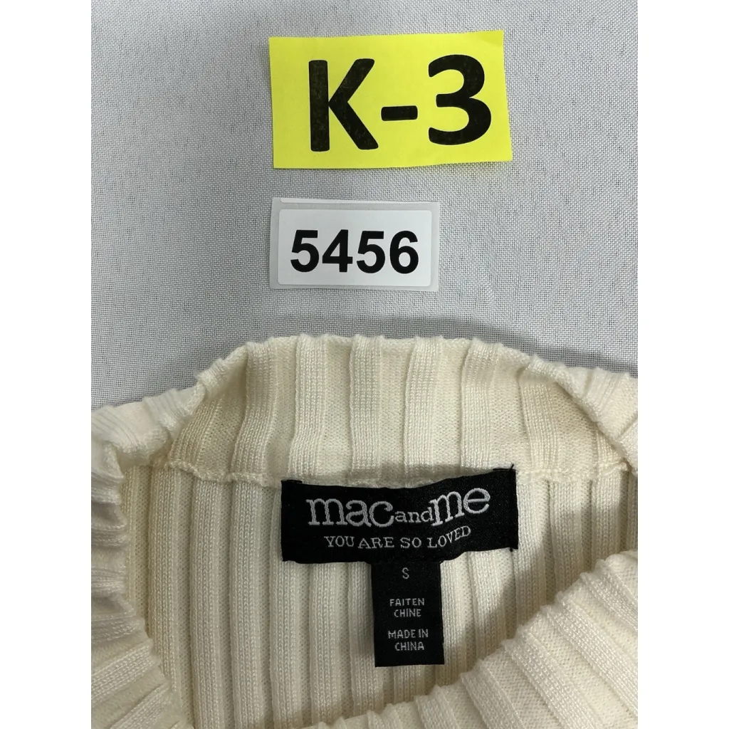 Womans Mac & Me Pullover Sweater Small Ivory Ribbed Knit Long Sleeve Mock Neck - Image 3