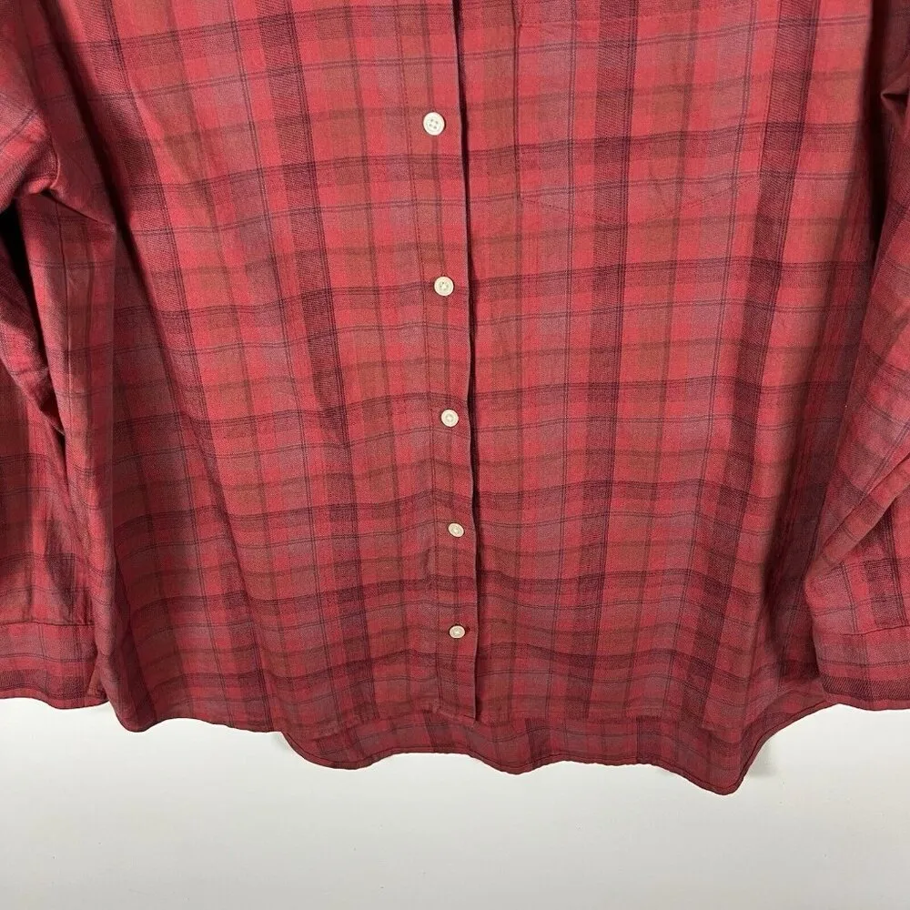 Madewell Red Plaid Oversized Ex-Boyfriend Shirt Size M Pocket Long Sleeve Preppy - Image 4