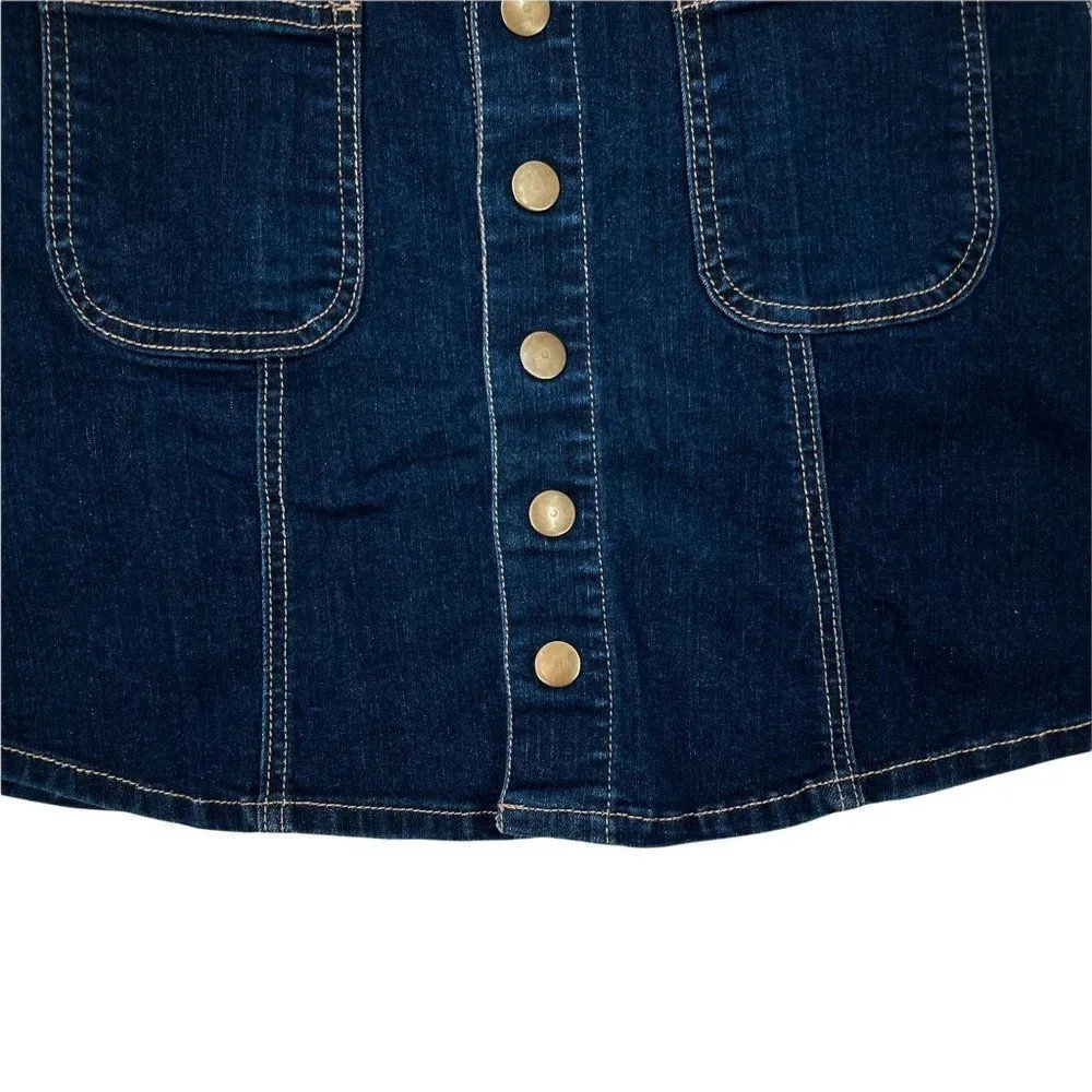 Altar'd State A-Line Skater Denim Jean Snap Front Mini Skirt XS - Image 72