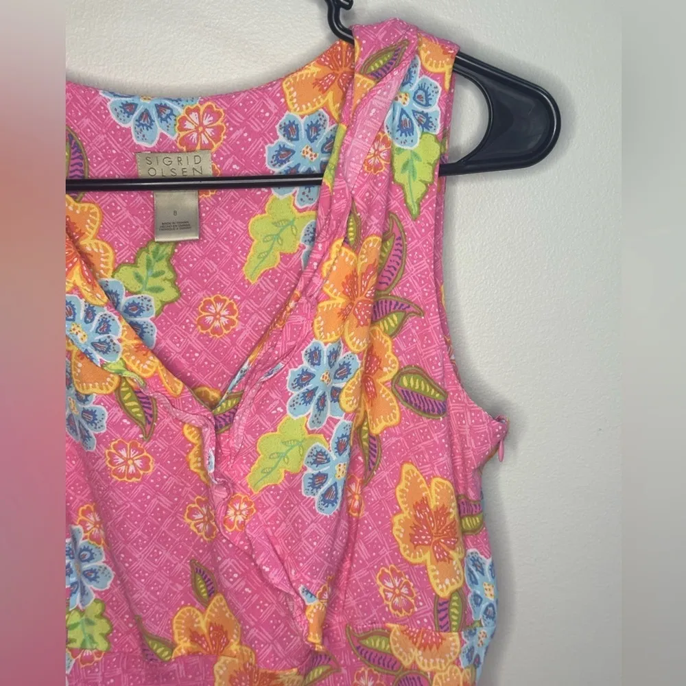Vintage Y2K Sigrid Olsen Sport Pink Floral Sleeveless Midi Dress Women 8 Easter - Image 4