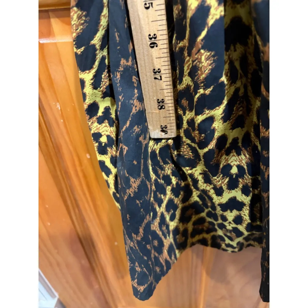 Topshop Puff Sleeve Leopard Print Midi Dress Tie Back Fit Flare Boho US 4 - Image 5