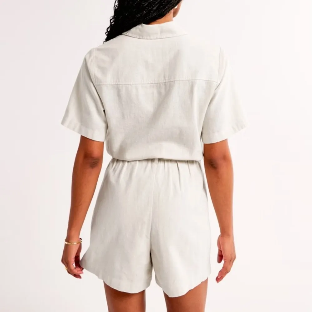 Abercrombie & Fitch Linen-Blend Utility Romper beige Size M - 159-313-00019-420 - Image 6