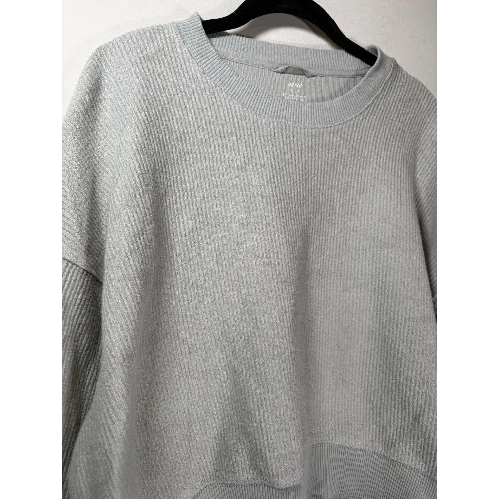 AERIE Ribbed Crewneck Sweatshirt Mint Green Blue Long Sleeve Casual Size Small - Image 2