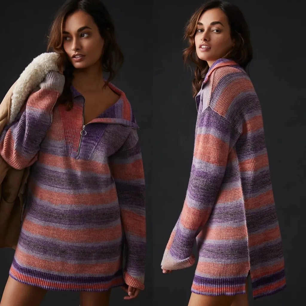 Daily Practice by Anthropologie Franconia Half-Zip Tunic Sweater Purple‎ Pink - Image 2