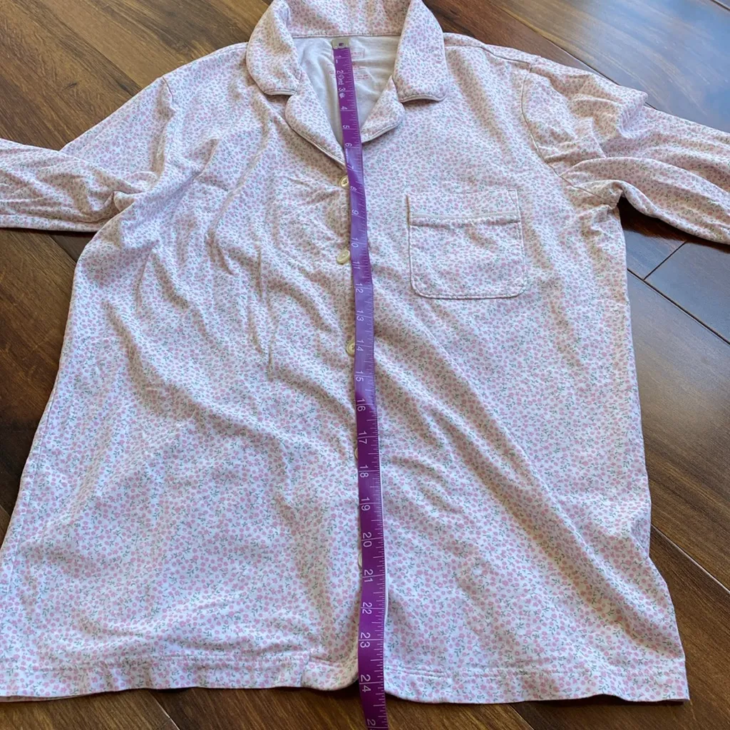 LL Bean Organic Cotton Modal Blend Men’s Style Pajamas Pink Flowers White Size XS - Image 4