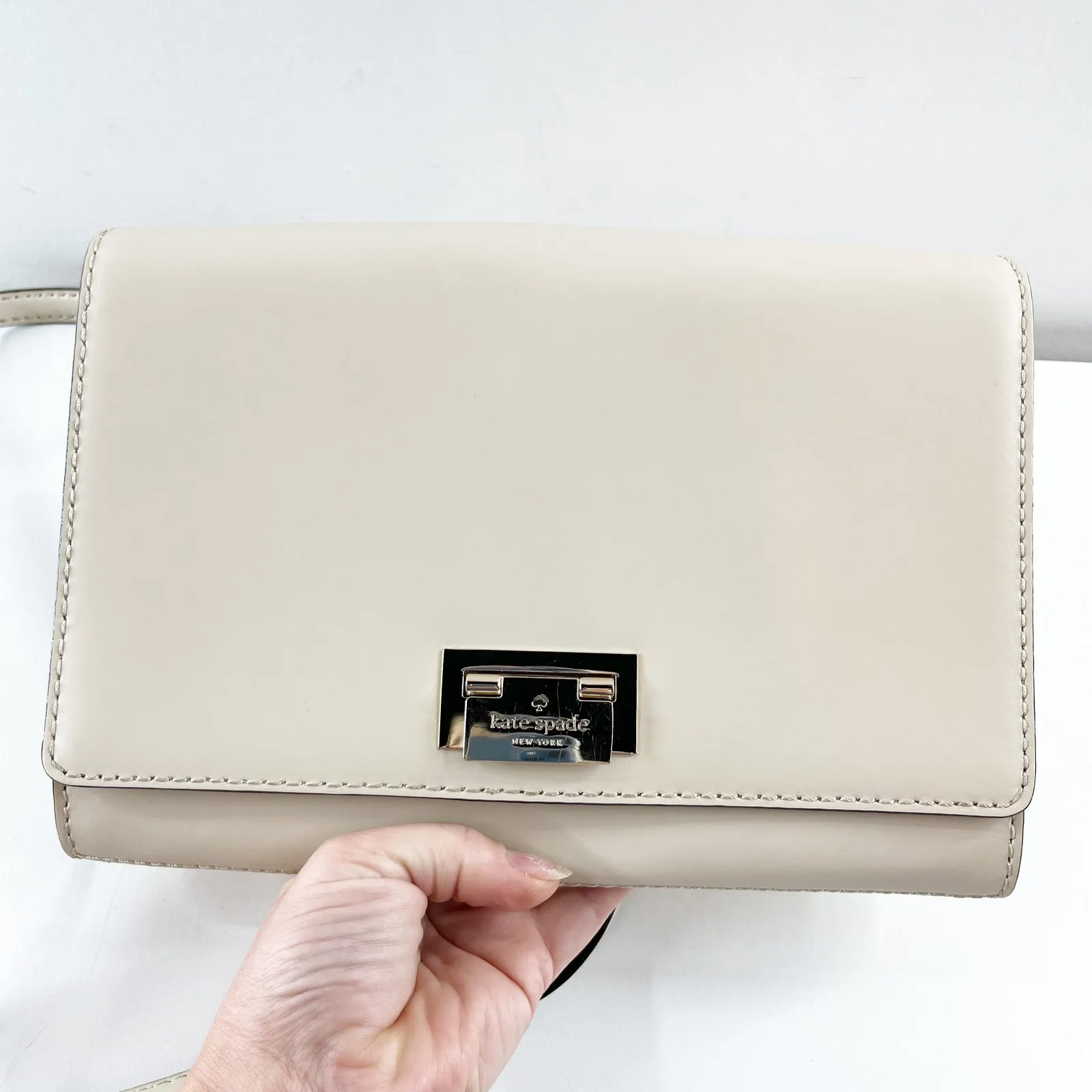 Kate Spade Fiona Leather Crossbody Flap Purse Bag Cream - Image 6