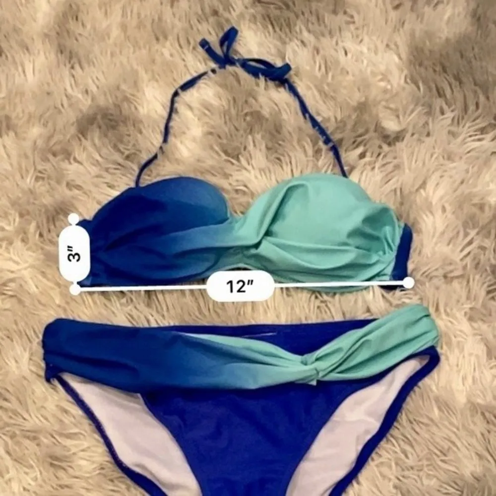 Women’s 2 Piece Halter Push Up Twist Detail Bikini Blue NWT Size L - Image 3