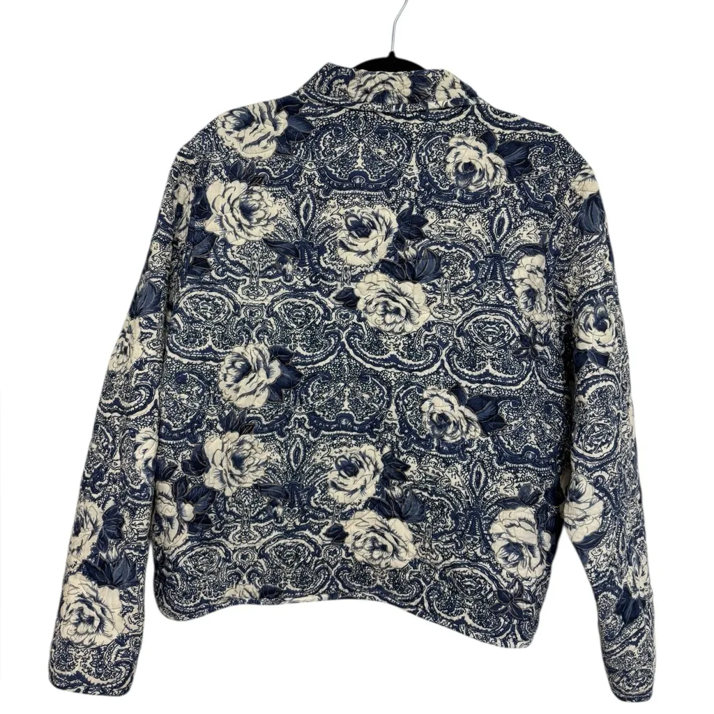 Vintage Keren Hart Quilted Jacket in Blue and Ivory Rose Print - Image 2