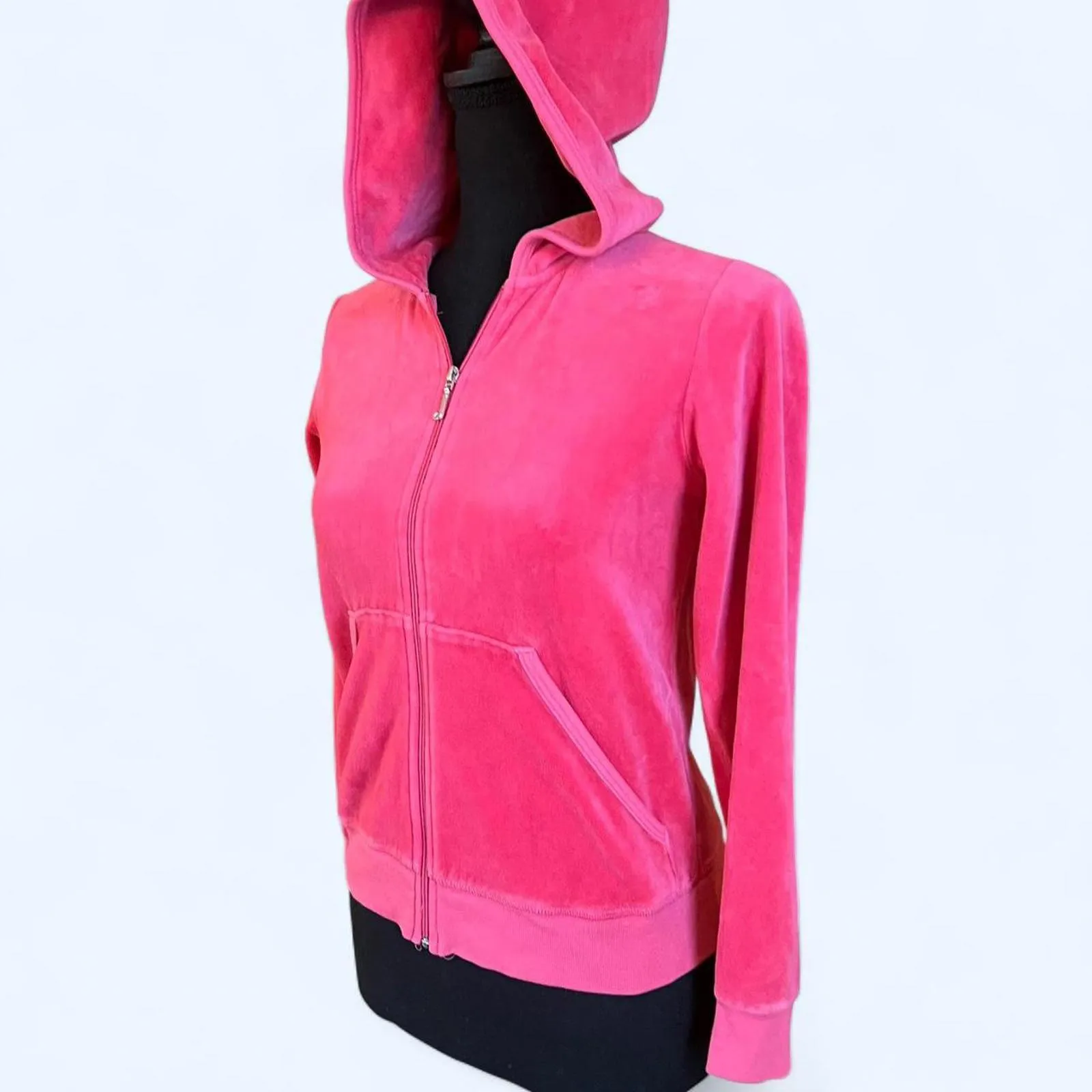 Vintage Y2K Grail Pink Juicy Couture velour hoodie with rhinestone logo Size XS - Image 3