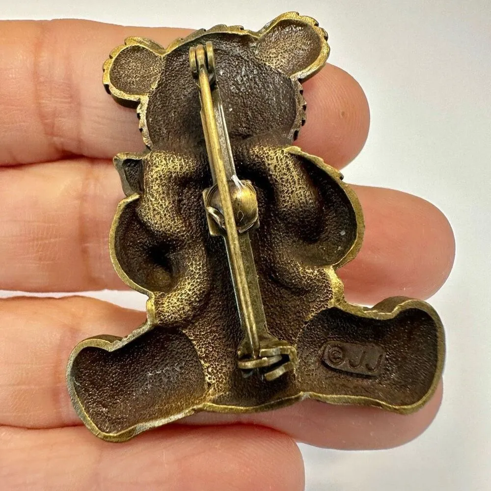 Jeanette Jewelry Gold and Silver tone Bear holding a heart brooch - Image 3