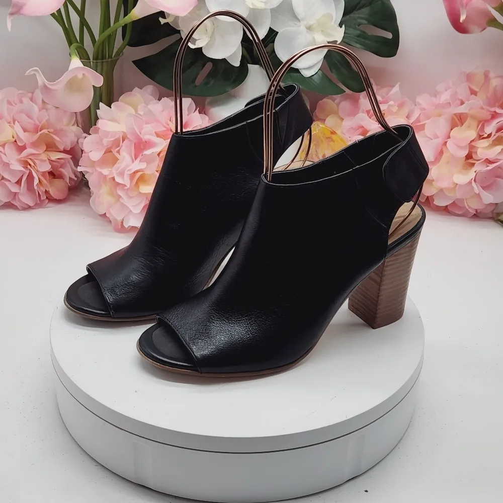 Matisse Anthropologie Leather Black Sandal Bootie Chunky Heel Open Toe Sz 8M - Image 3