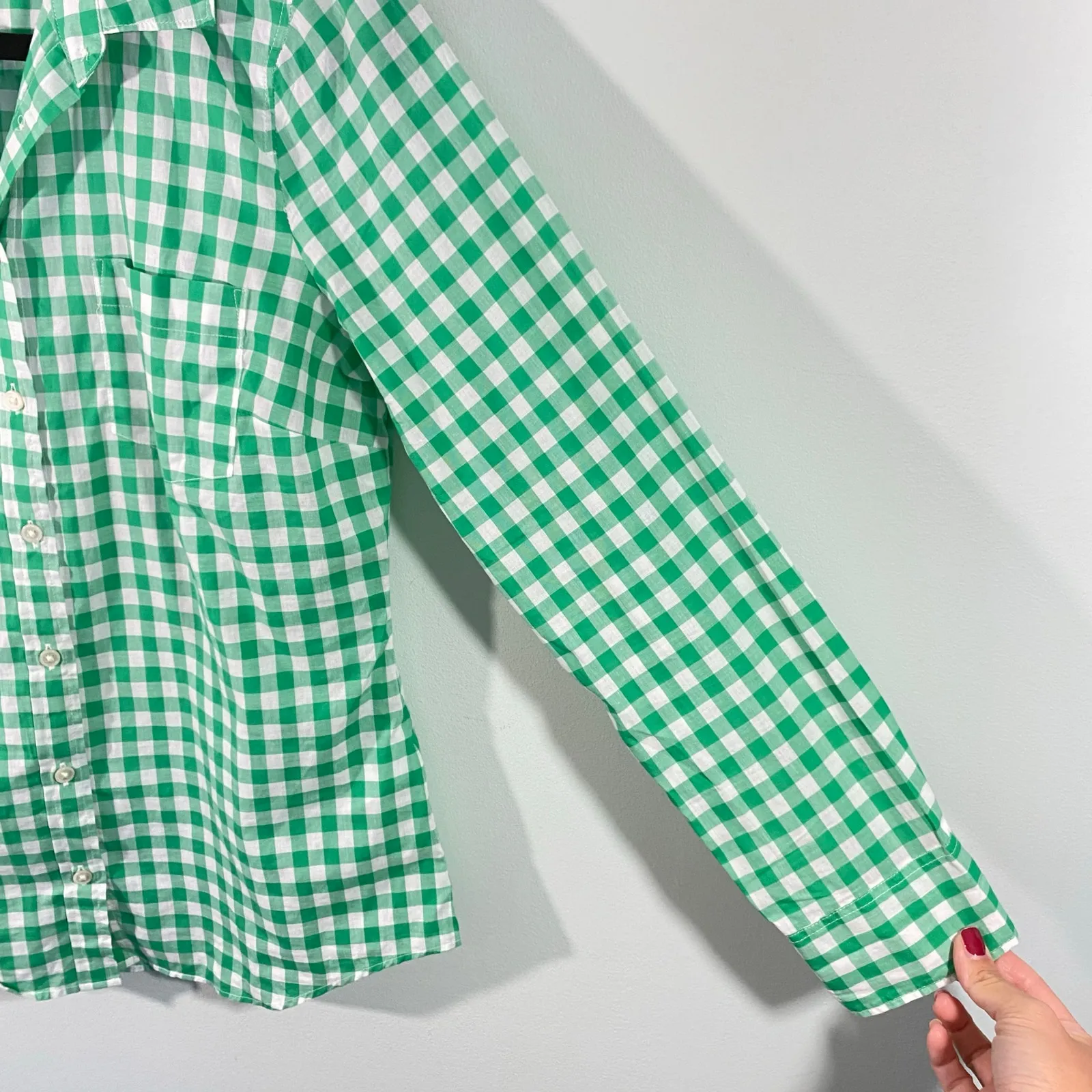 J Crew Women Green Gingham Lightweight Signature Fit Cotton Shirt Size S #AL495 - Image 8