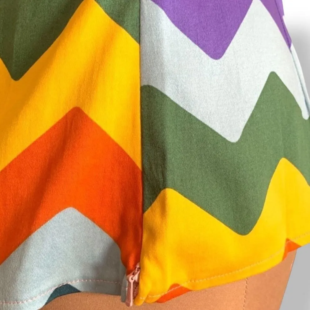 ModCloth X Collectif Rainbow Striped Abstract Button Front Short Sleeve Top 16 Red - Image 8