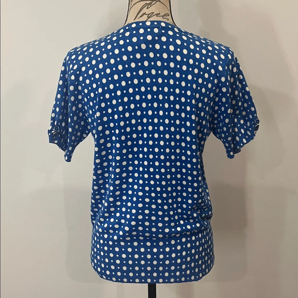 Grace button front shirt sleeve sweater polka dots L Blue Size L - Image 3