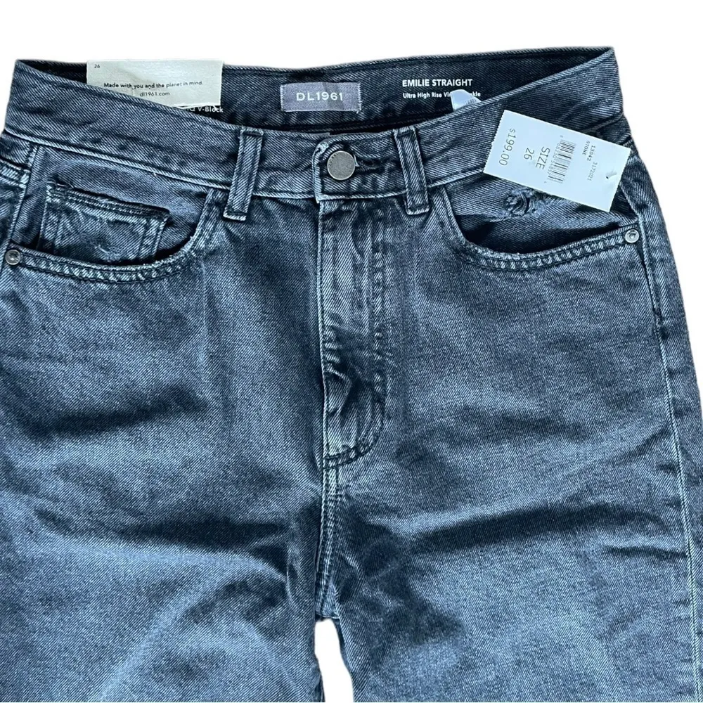 DL1961 Emilie Straight Jeans 26 Vintage Distressed Black Denim High Rise - Image 5