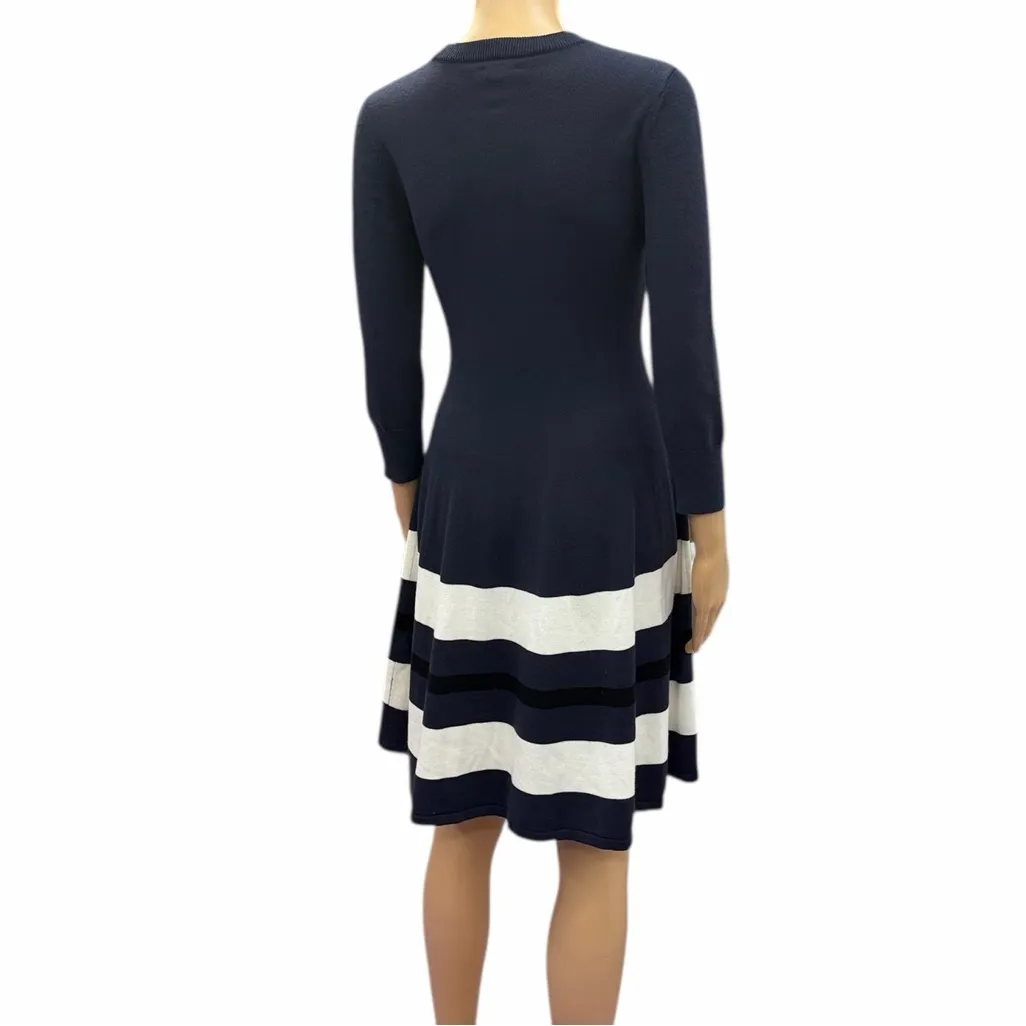 Vince Camuto Navy Striped Fit & Flare Sweater Dress Womens Small - Image 7