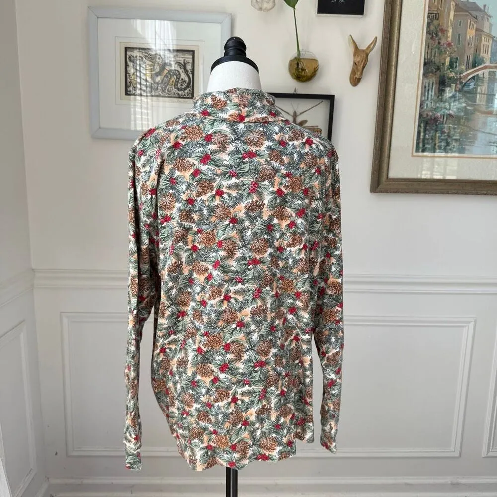 Vintage Cornerstone Pinecone Snowflake Holly Turtleneck XL Green - Image 4