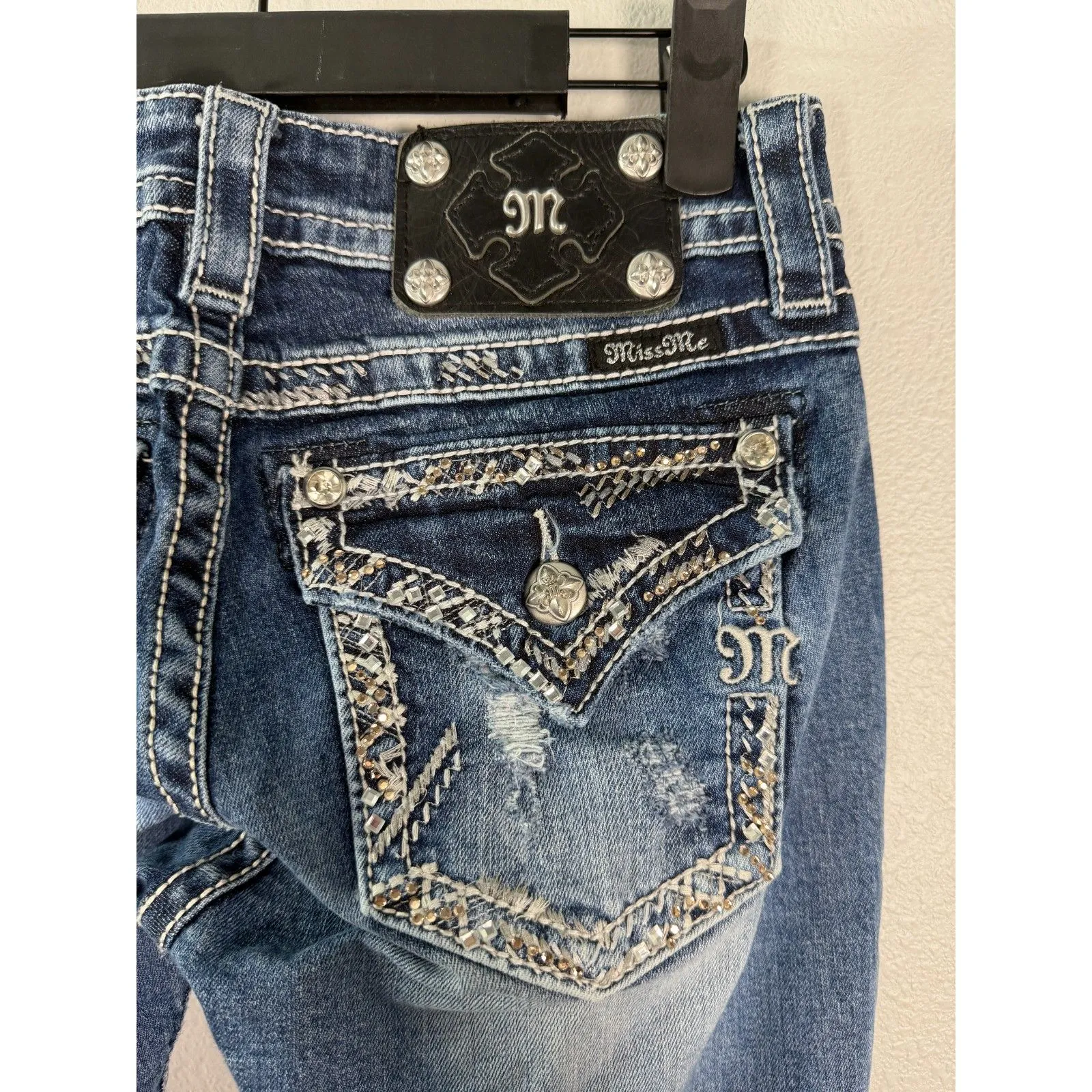 Miss Me Signature Boot Stretch Jean Medium Wash Rhinestone Embellished 25 - Image 8
