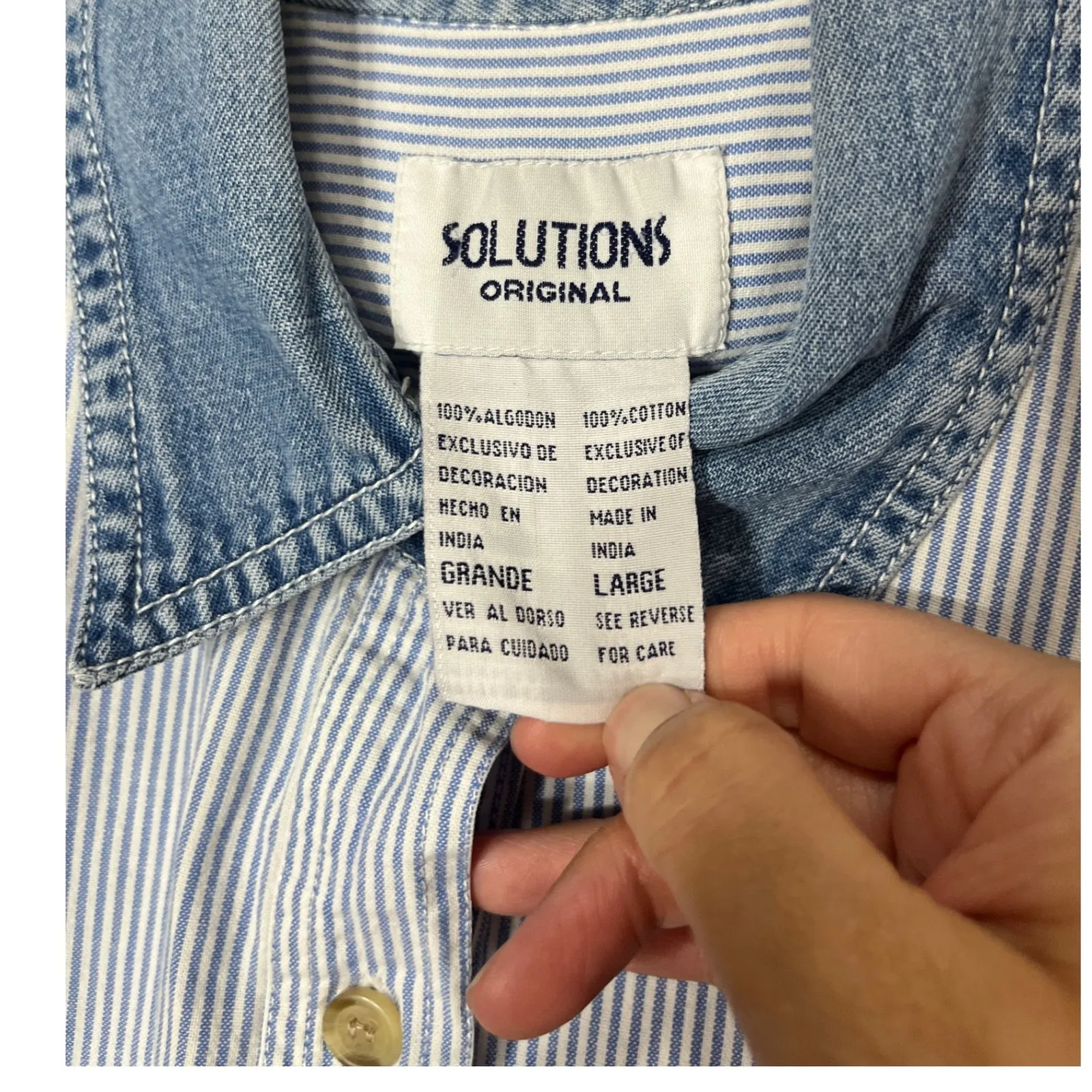 Vintage Solutions Original Striped Embroidered Fall Denim Collar Shirt L Blue Size L - Image 5