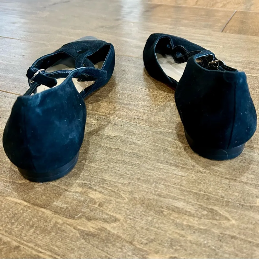 Sole Society Women’s Pointed Toe Suede T-Strap Flats Black Size 10 B EUC Girly - Image 3