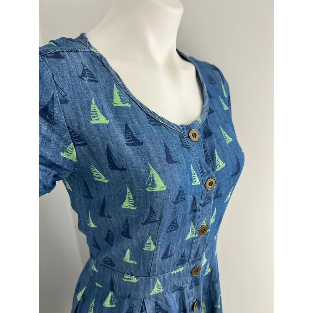 Anthropologie Porridge Topsail Chambray Nautical Sailboats Dress 0 - Image 2
