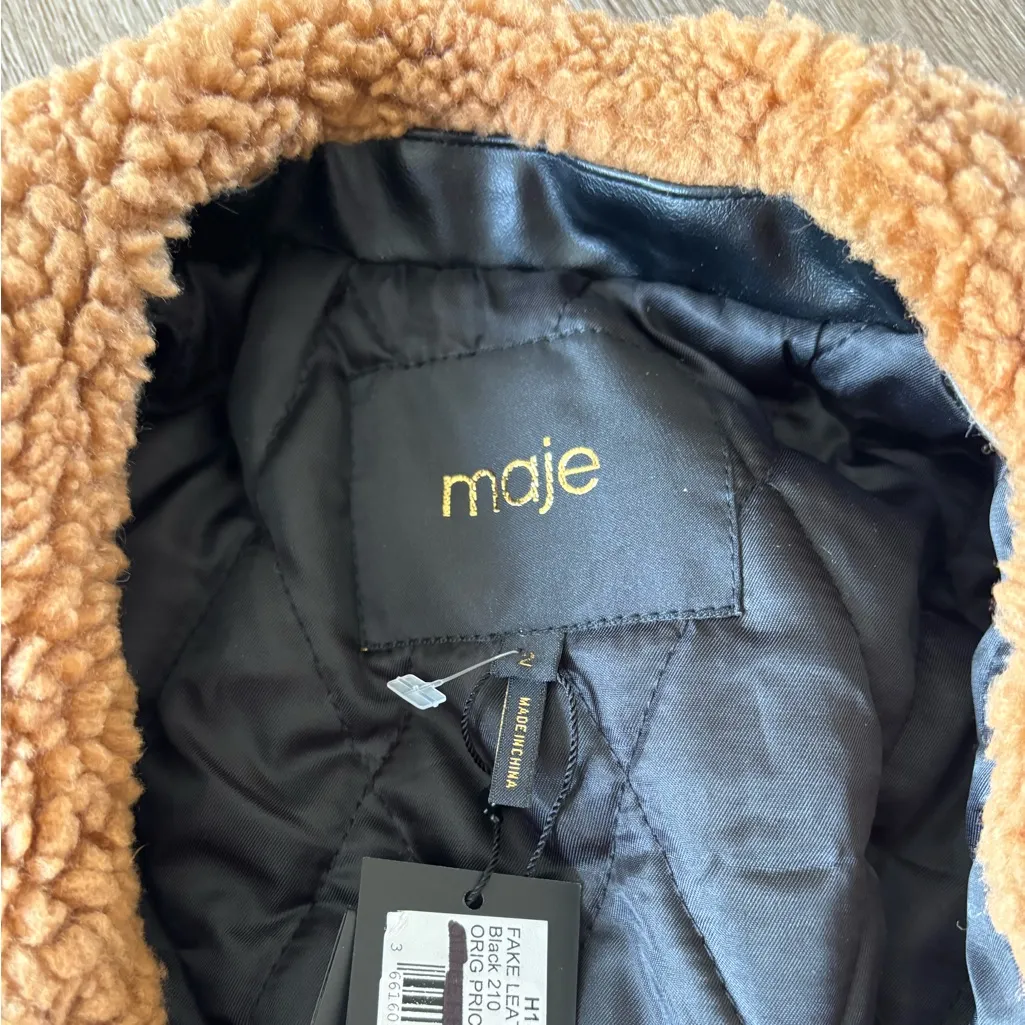 Maje Blouson Faux Fur Leather Oversized Jacket - Image 9