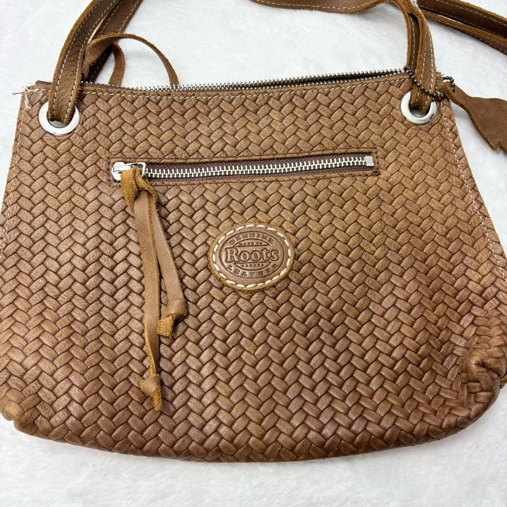 Roots Brown leather Woven crossbody Bag‎ - Image 3