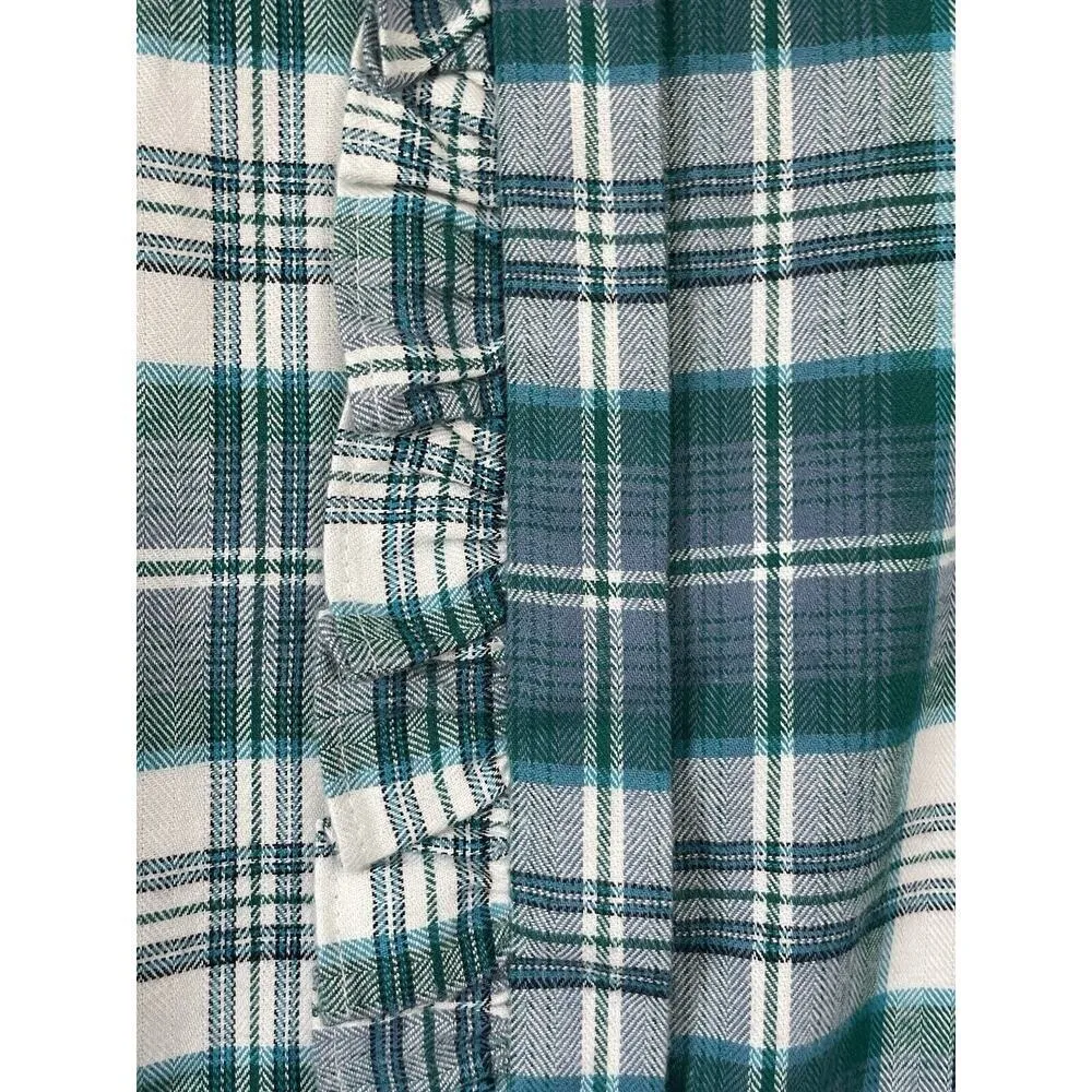 Loft Shirt Size XL‎ Womens Blue Button Front Plaid Ruffle Collar Prairie Top NEW - Image 6