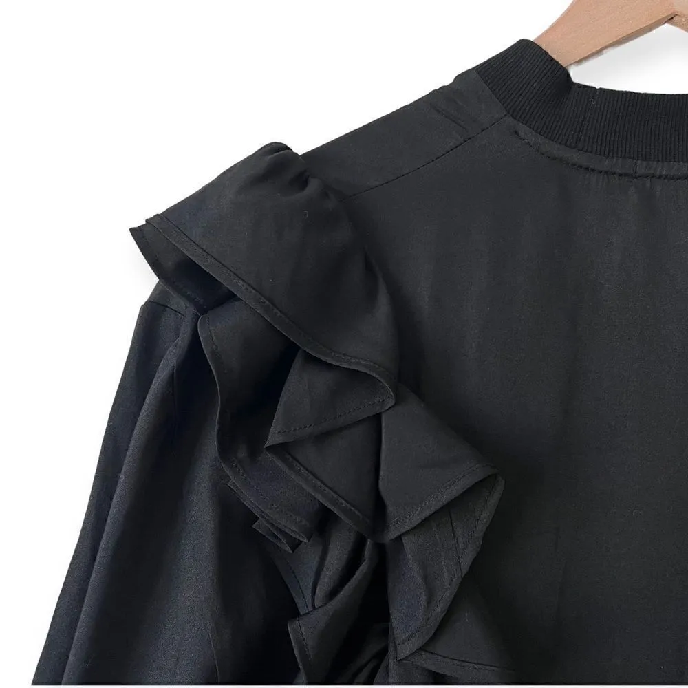 J KOO Black Ruffle Elongated Tee T - Image 14
