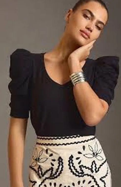 NATION LTD Celine Puff Sleeve Tee in Black FEMININE CASUAL Size XS T-Shirt Top - Image 1