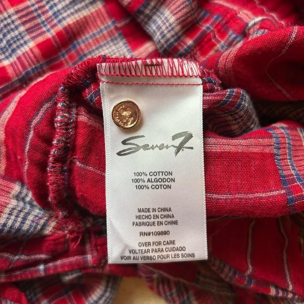 Seven7 Red Patchwork Plaid Shirt – Frayed Boho Western Vibes (Sz M) - Image 7