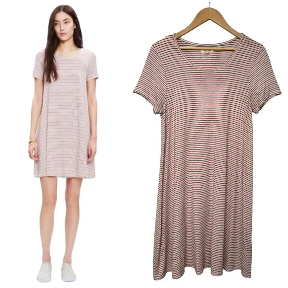 Madewell Swingy Tee Sacramento Striped Scoop Neck Short Sleeve Red Blue Dress M - Image 2