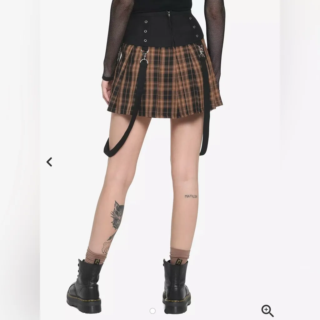 Social Collision Hot Topic Brown Plaid Pleated Suspender Skirt Med 29” SOLD OUT - Image 3