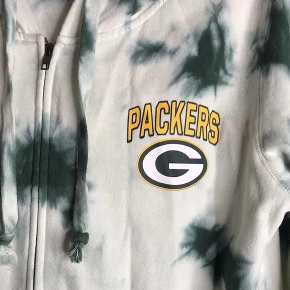NFL team apparel green tie dye Green Bay packers footballs zip up hoodie jacket - Image 5