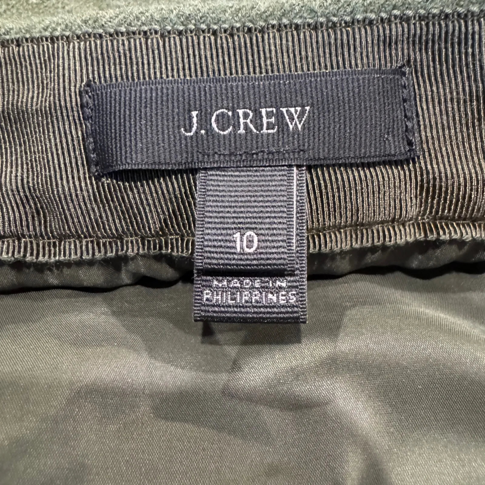 J Crew Wool Mini Skirt Olive Green Zipper Pocket Flap Detail Size 10 - Image 3