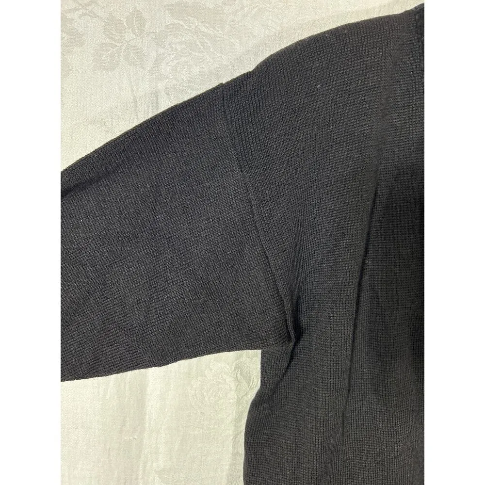 Pendleton Cardigan Sweater Medium Black Pure Virgin Wool Striped Trim Vintage - Image 5