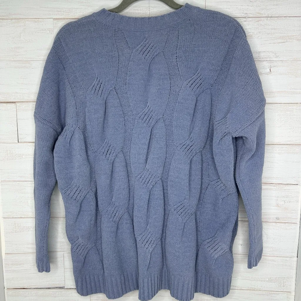NWT J Jill Womens Chenille Sweater Blue Quartz Cable Knit Oversize Soft Size XS - Image 2